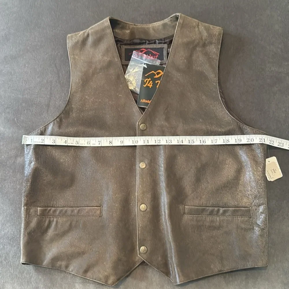 Men's Vintage T4 West Brown John Vest Genuine Leather Snap Closure Size S NWT